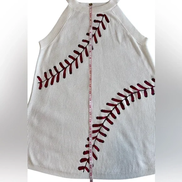 Baseball Printed White Knit Tank - Picture 5 of 10